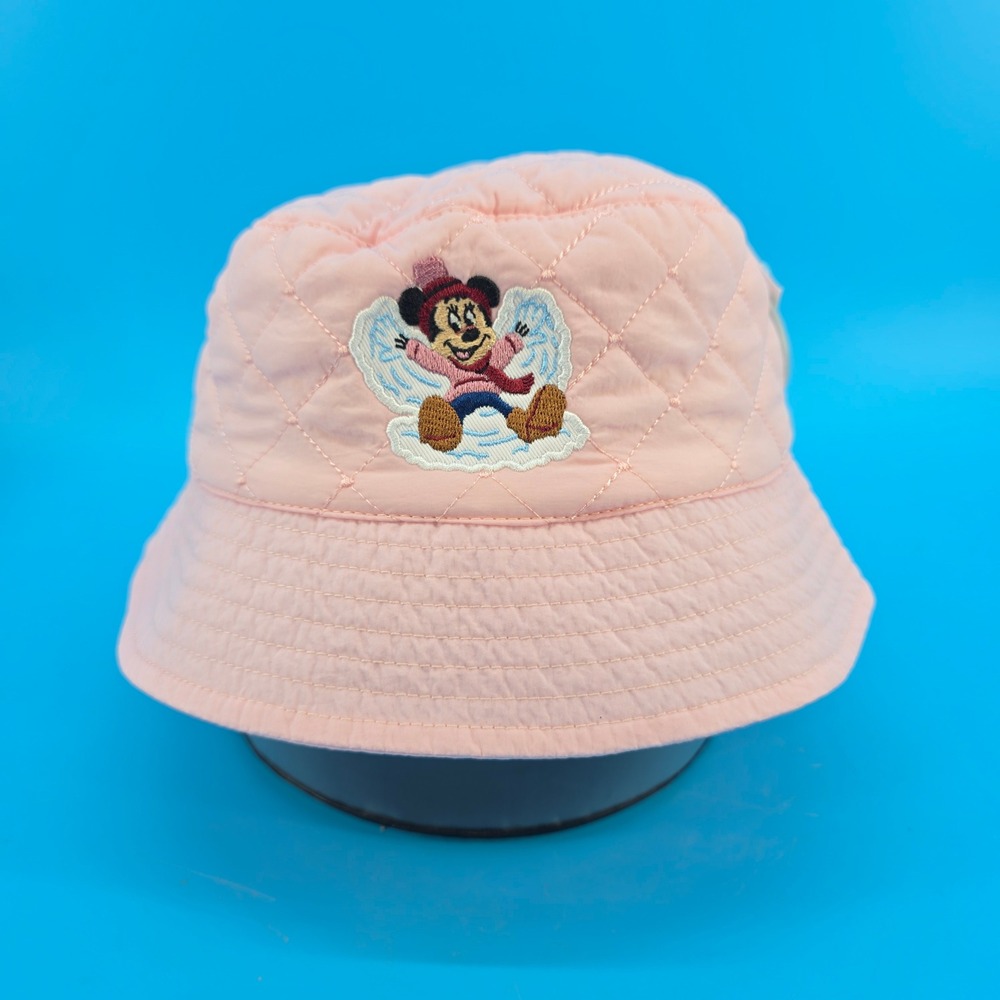 Disney Parks Minnie Mouse Pink Quilted Bucket Hat‎ Youth Snow Angel Embroidered